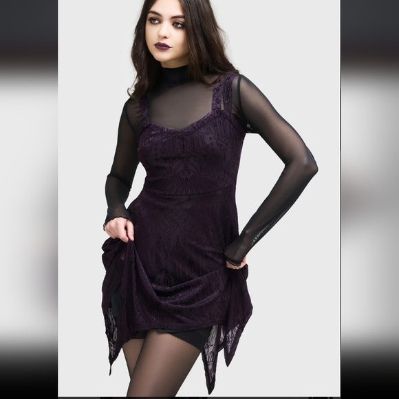 Killstar Dark Purple Strapless Dress - Picture 2 of 8